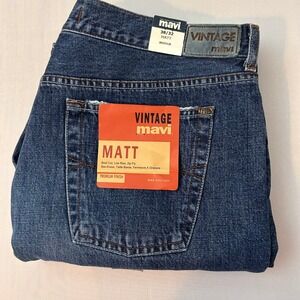 Vintage Mavi Matt Jeans Mens 38x32 Boot Cut Low Rise‎ Zip Fly Denim Blue NWT
